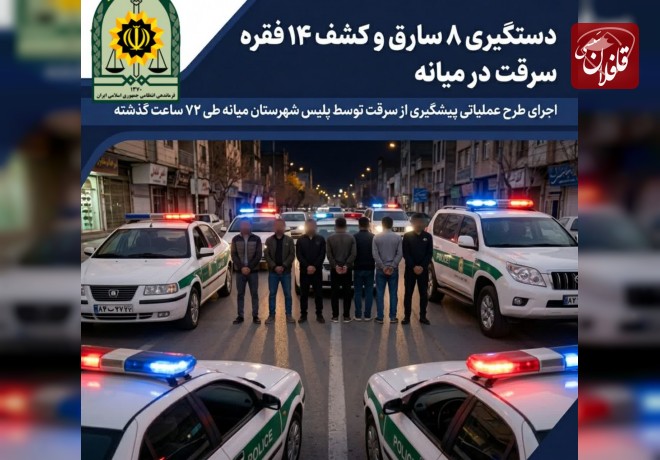 کشف ۱۴ فقره سرقت و دستگیری ۸ سارق در اجرای طرح عملیاتی پلیس میانه