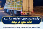 توقیف کامیونت حامل ۲۴۰۰ قطعه مرغ زنده فاقد مجوز در میانه